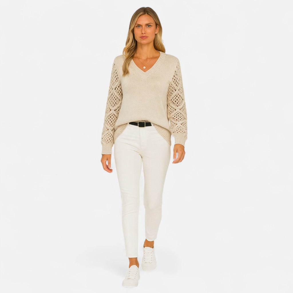 Women’s Chic Hollow-Out V-Neck Knitted Sweater