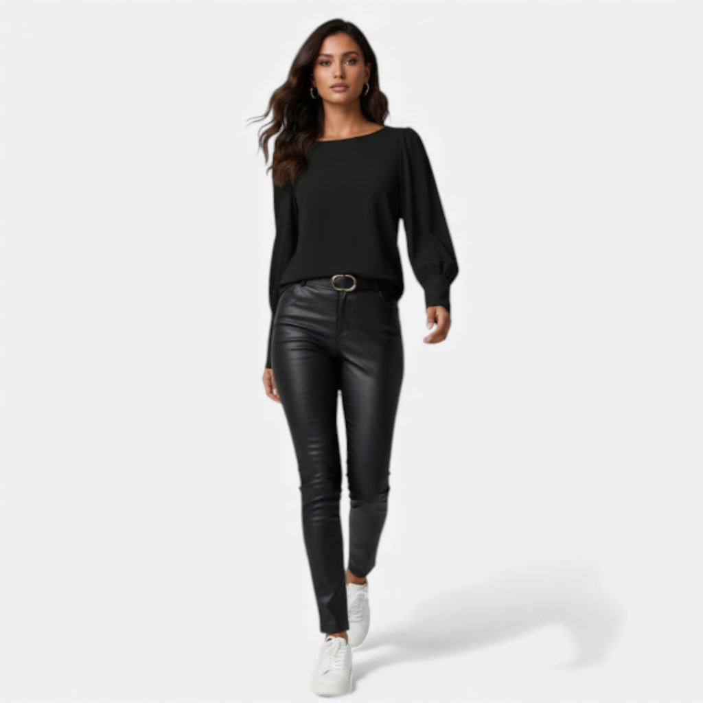 Lurvain | Elegant Black Blouse with Gold Accents