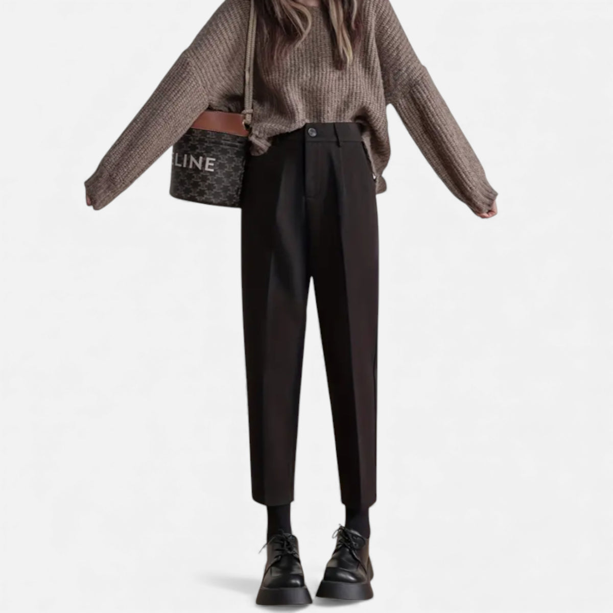 Lurvain | Women’s Brown Tweed Wide-Leg Trousers