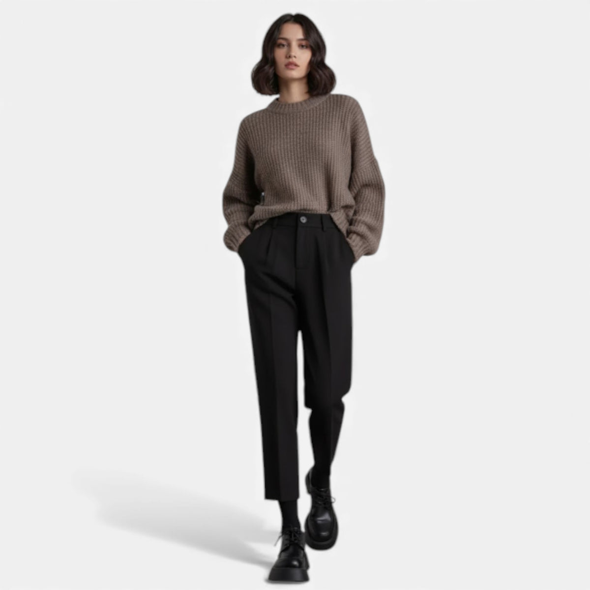 Lurvain | Women’s Brown Tweed Wide-Leg Trousers