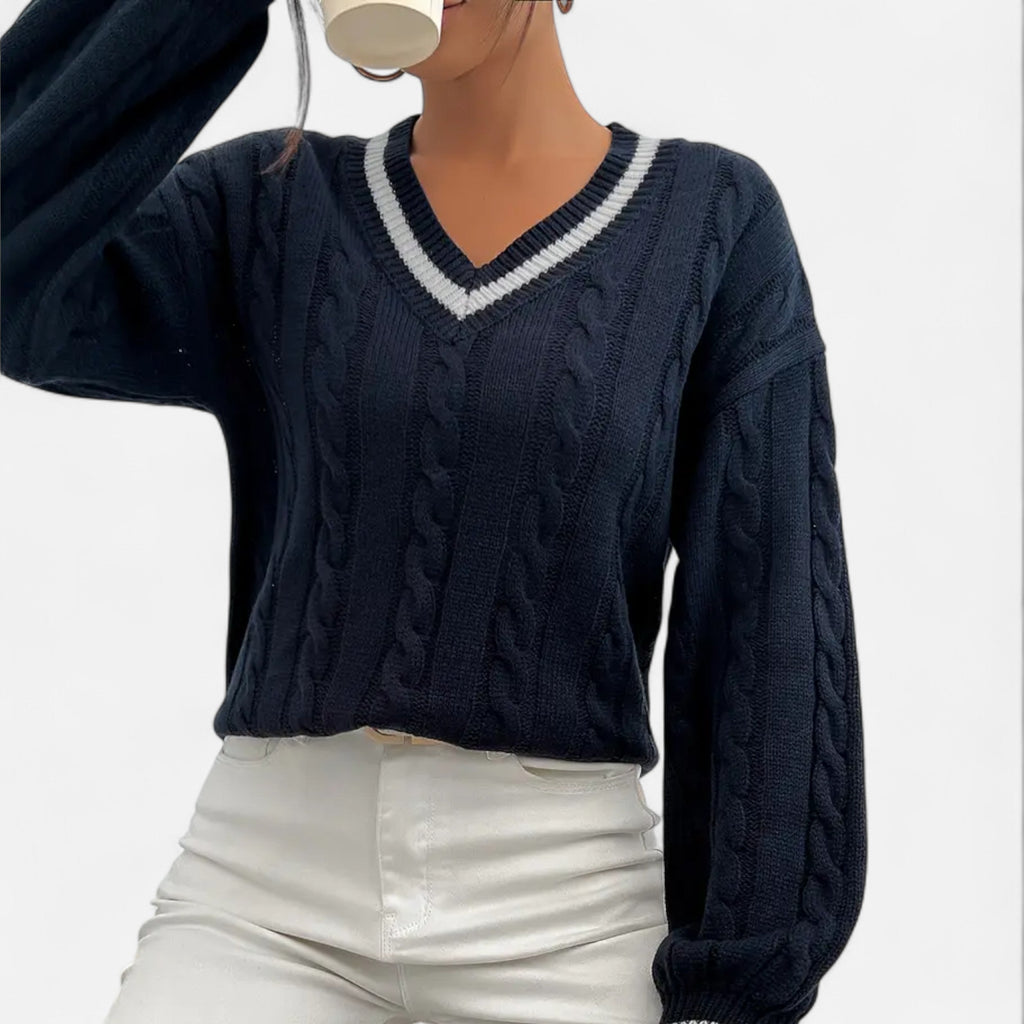 Women’s Elegant V-Neck Colorblock Sweater