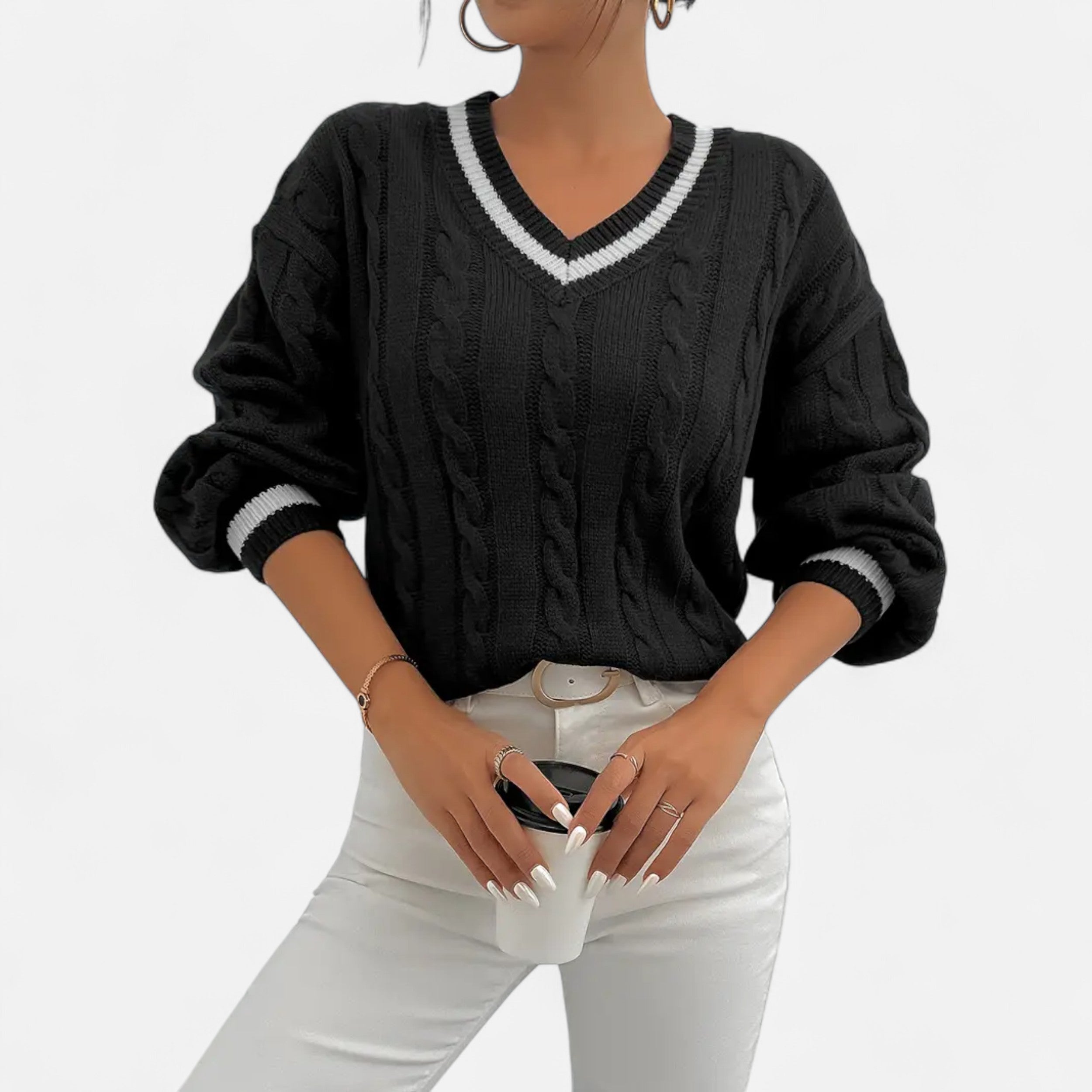 Women’s Elegant V-Neck Colorblock Sweater