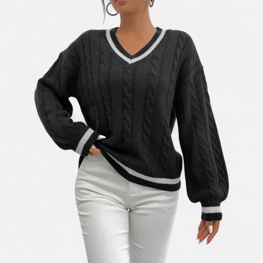 Women’s Elegant V-Neck Colorblock Sweater