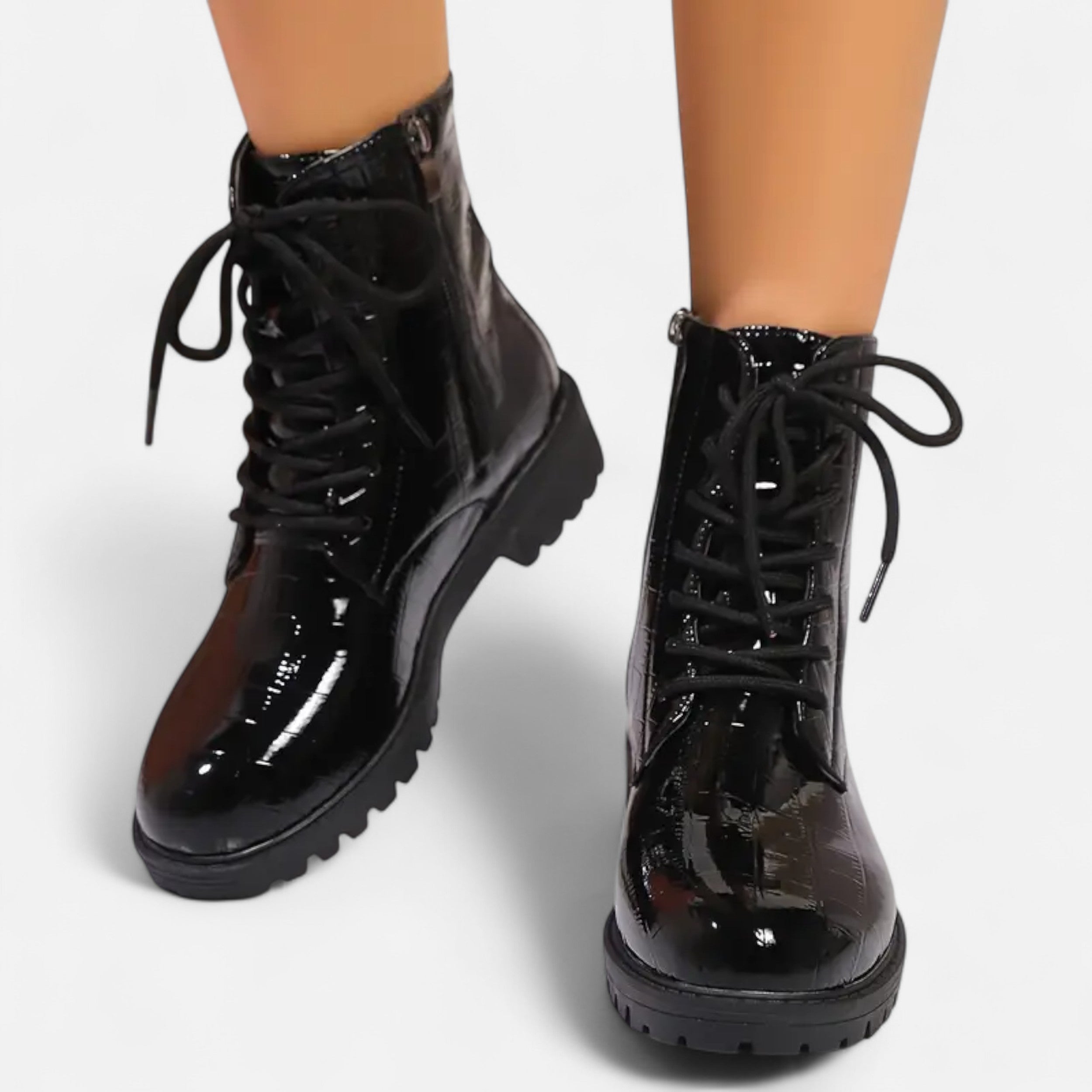 Women’s Mid Heel Croc-Pattern Ankle Boots