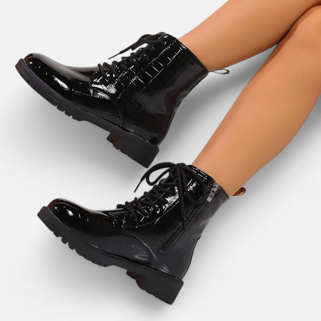 Women’s Mid Heel Croc-Pattern Ankle Boots